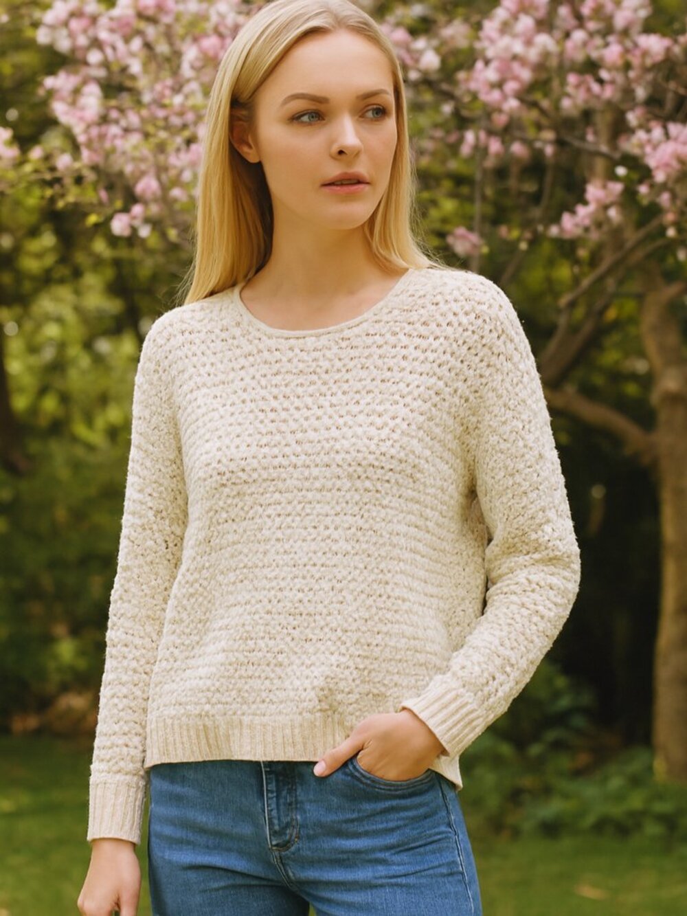Madewell Pullover Sweater Open Stitch Austen in Cream Cotton Blend size XXS - Picture 2 of 9